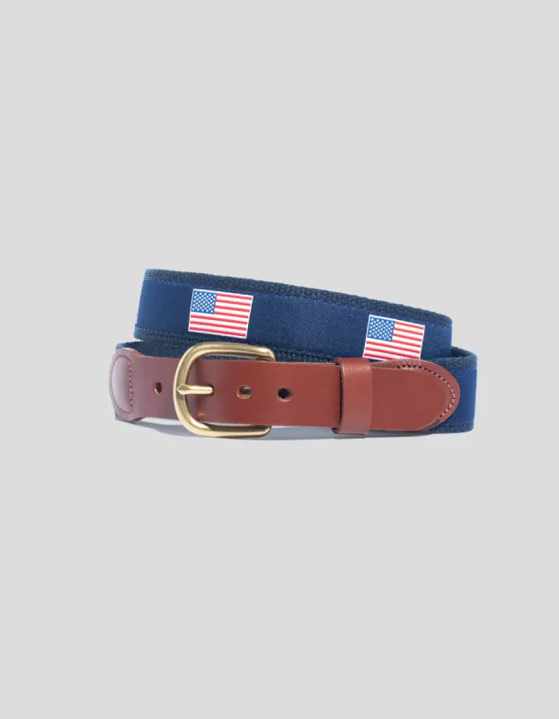 Made-in-USA American Flag Motif Belt sold by J. Press