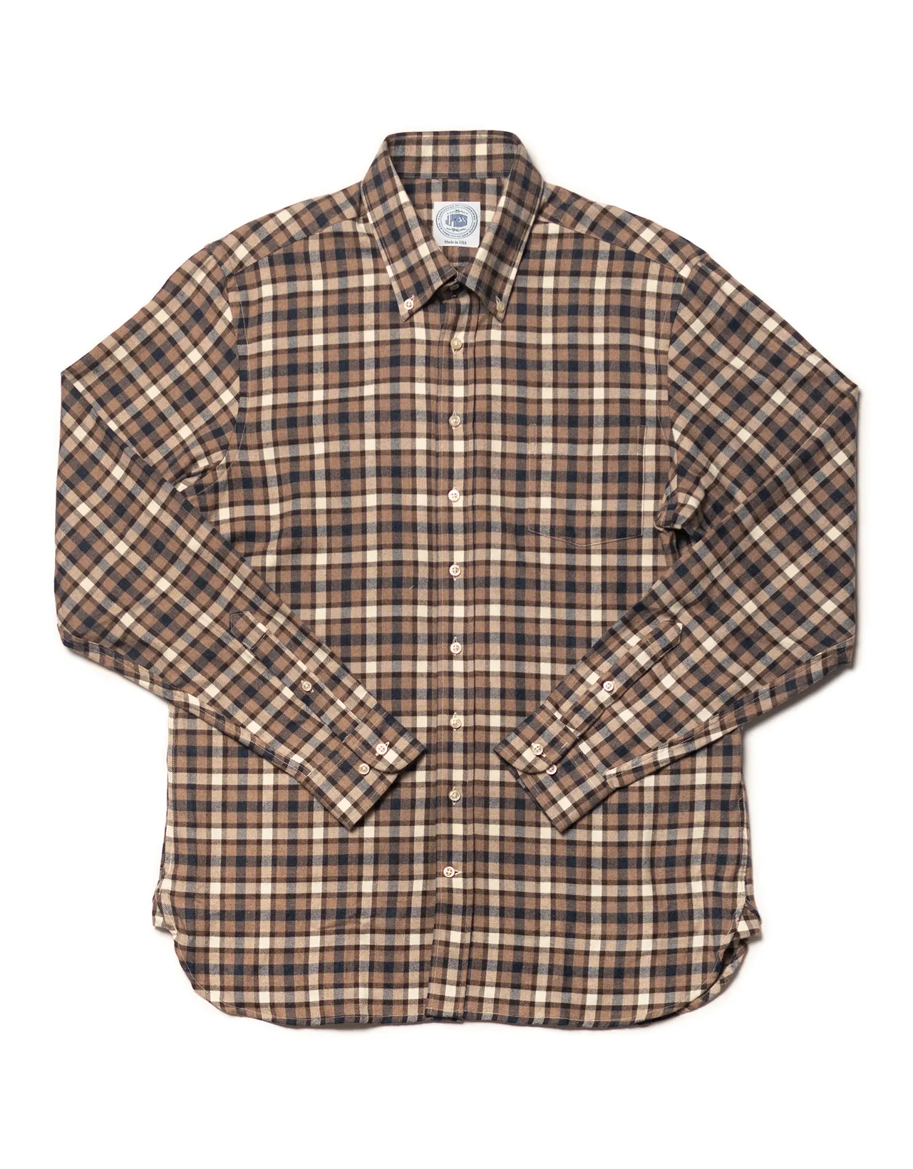 Brown & Navy Plaid Cotton Flannel Button Down Sport Shirt - Classic Fit sold by J. Press