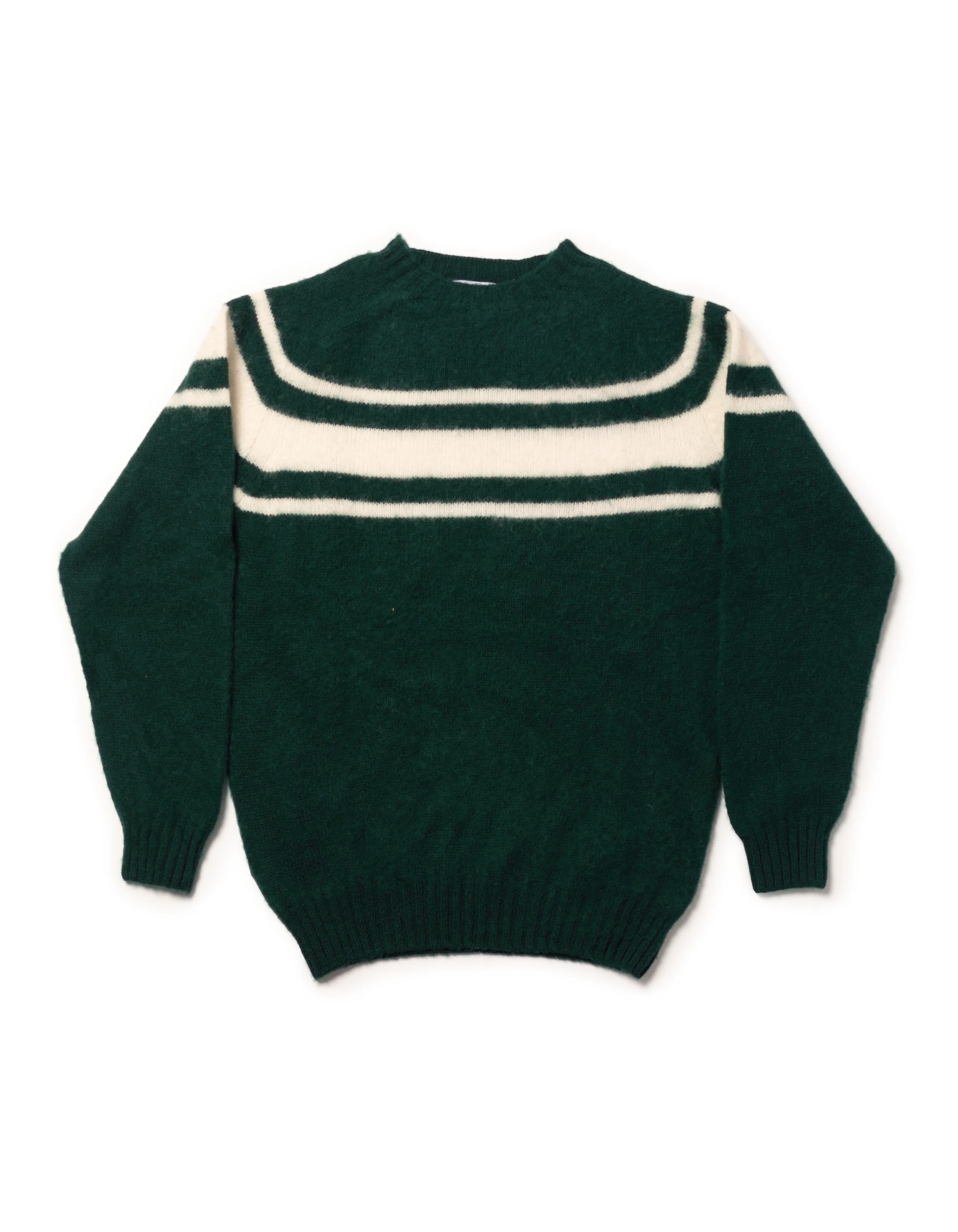 Made-in-Scotland Green Chest Stripe Shaggy Dog Sweater - Trim Fit sold by J. Press
