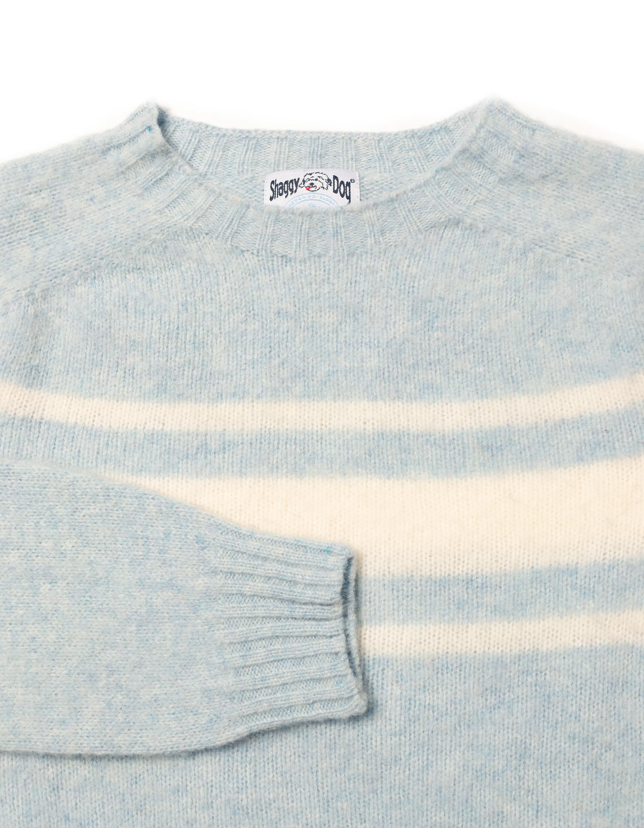 Made-in-Scotland Light Blue Chest Stripe Shaggy Dog Sweater - Trim Fit sold by J. Press product image thumbnail 2