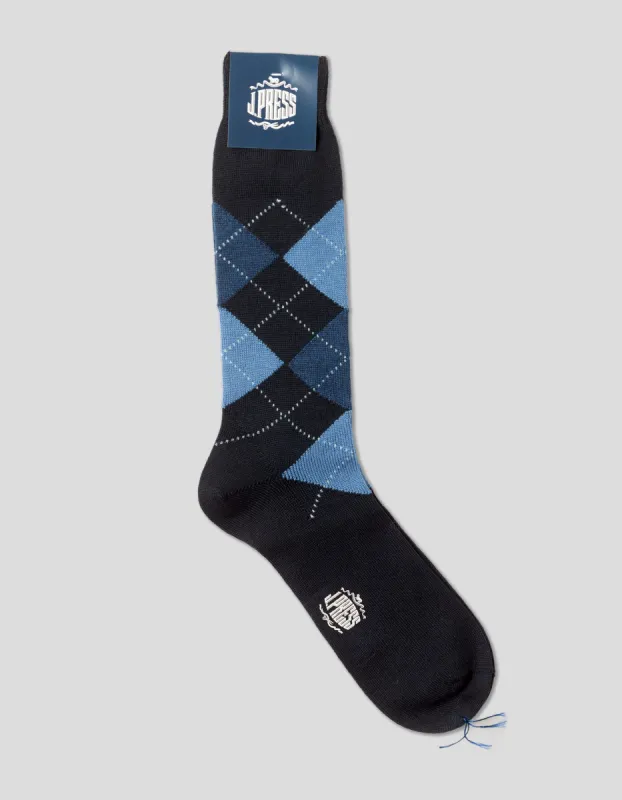 ARGYLE WOOL SOCKS - NAVY/BLUE sold by J. Press