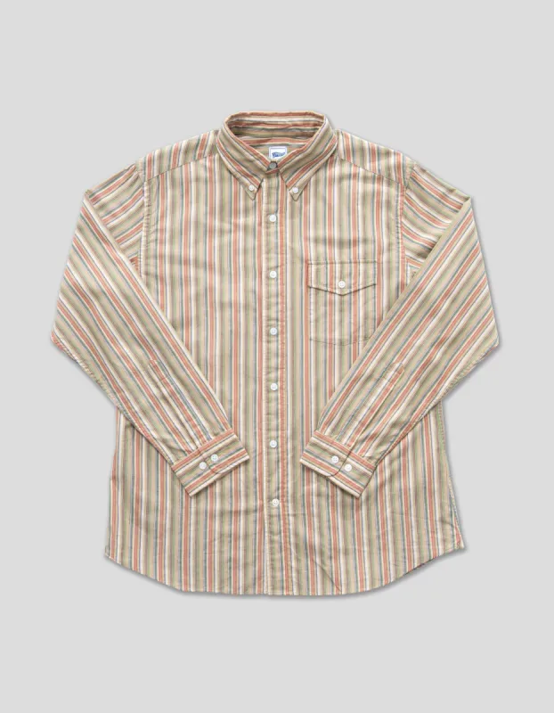 Tan, Rust & Blue Enzyme-Washed Vintage Stripe Button Down Sport Shirt - Trim Fit sold by J. Press