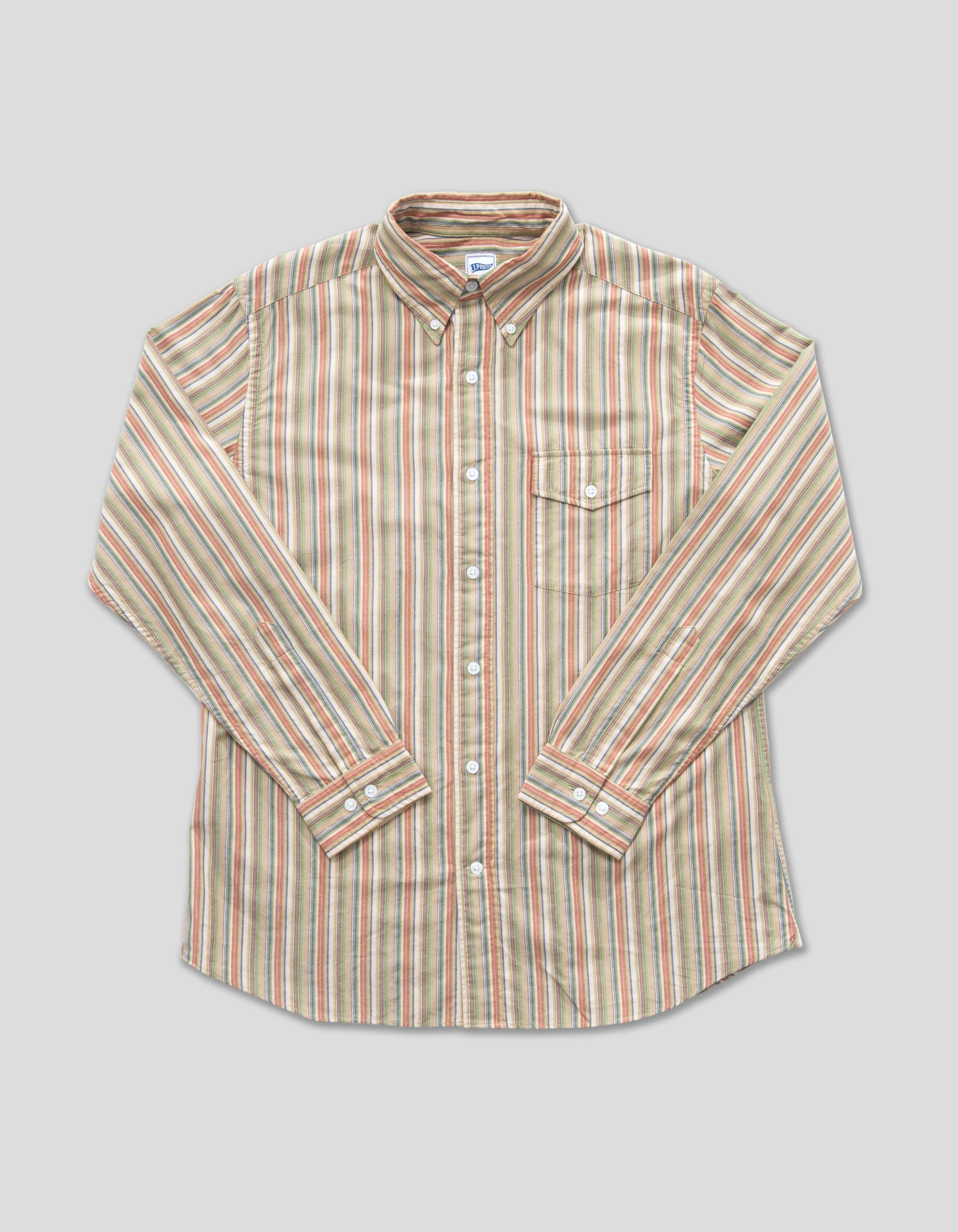Tan, Rust & Blue Enzyme-Washed Vintage Stripe Button Down Sport Shirt - Trim Fit sold by J. Press