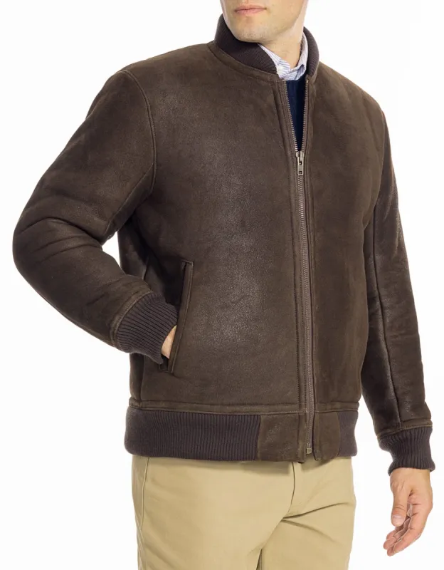 DARK BROWN SHEARLING BOMBER JACKET sold by J. Press