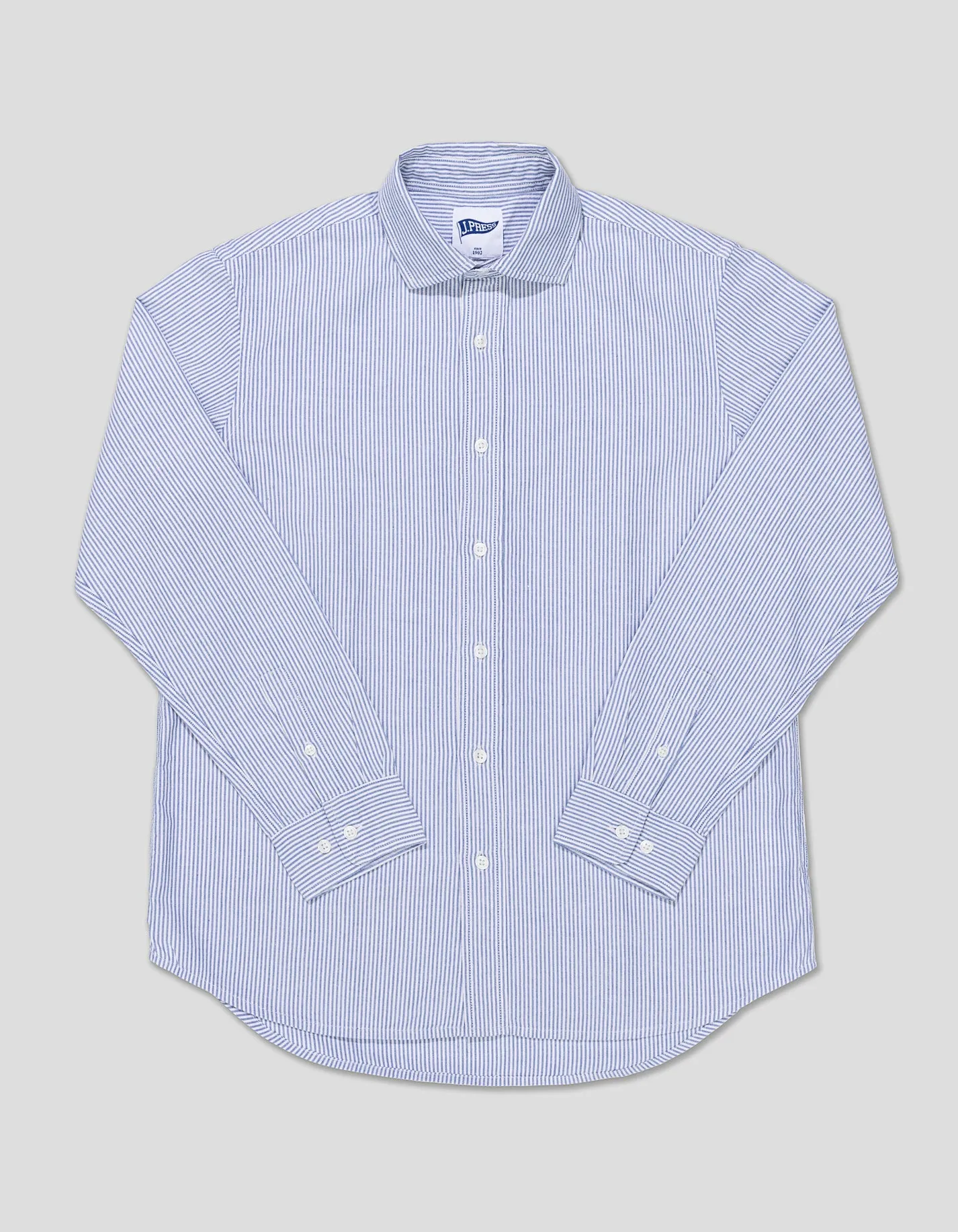 Trim Fit Enzyme-Washed Oxford Striped Spread Collar Shirt sold by J. Press