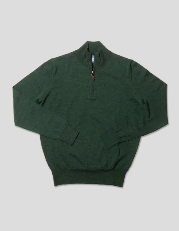 MERINO WOOL QUARTER ZIP UP - HUNTER GREEN sold by J. Press