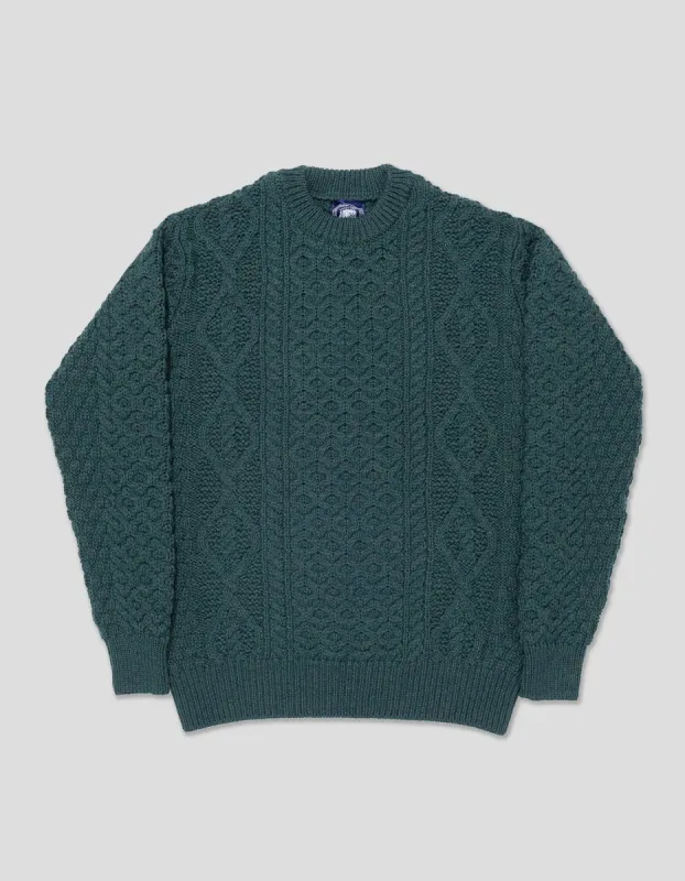 CREW NECK ARAN CABLE SWEATER - GREEN MARL sold by J. Press