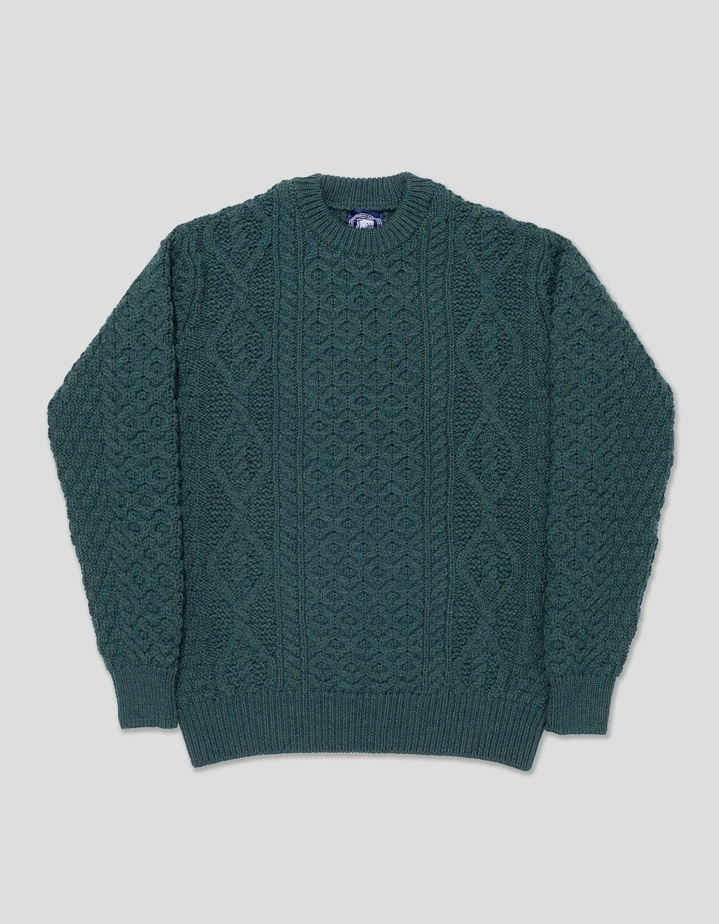 CREW NECK ARAN CABLE SWEATER - GREEN MARL sold by J. Press