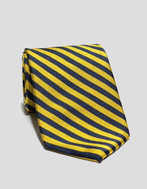 Made-in-England Navy & Gold Jockey Stripe Silk Repp Tie sold by J. Press