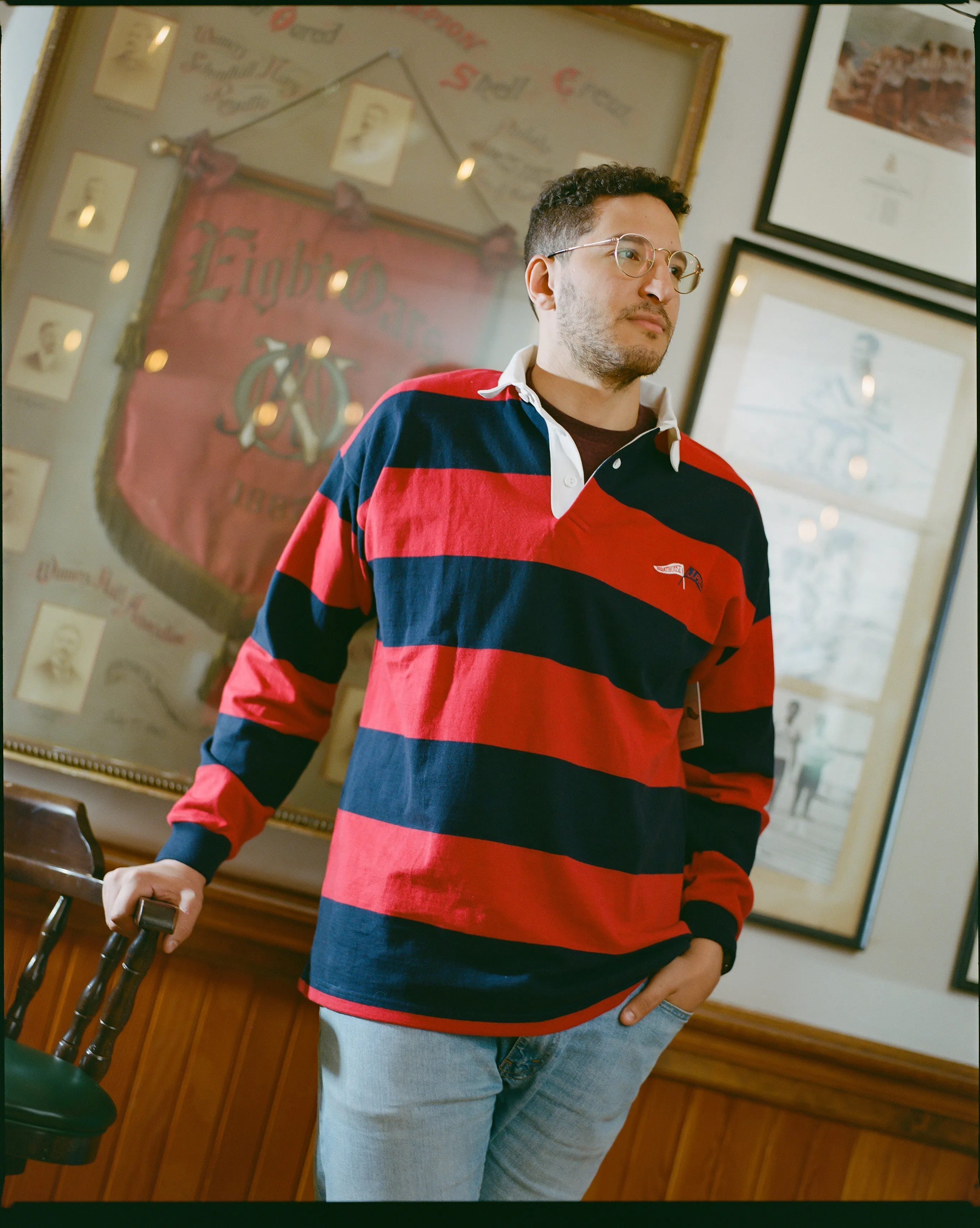 J.PRESS x BOATHOUSE LONG SLEEVE RUGBY SHIRT - NAVY/RED sold by J. Press product image thumbnail 2