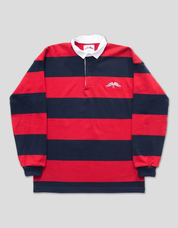 J.PRESS x BOATHOUSE LONG SLEEVE RUGBY SHIRT - NAVY/RED sold by J. Press
