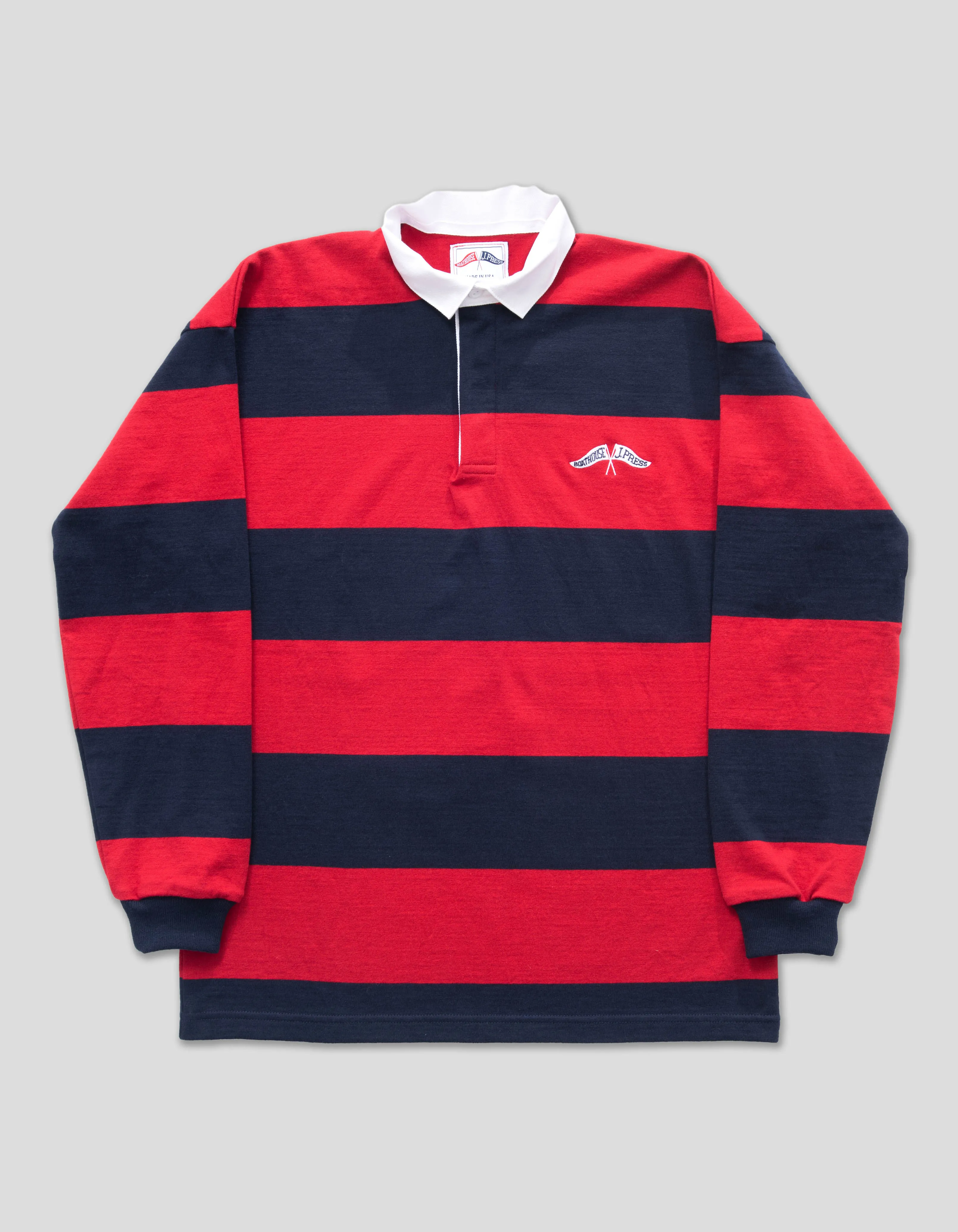 J.PRESS x BOATHOUSE LONG SLEEVE RUGBY SHIRT - NAVY/RED sold by J. Press