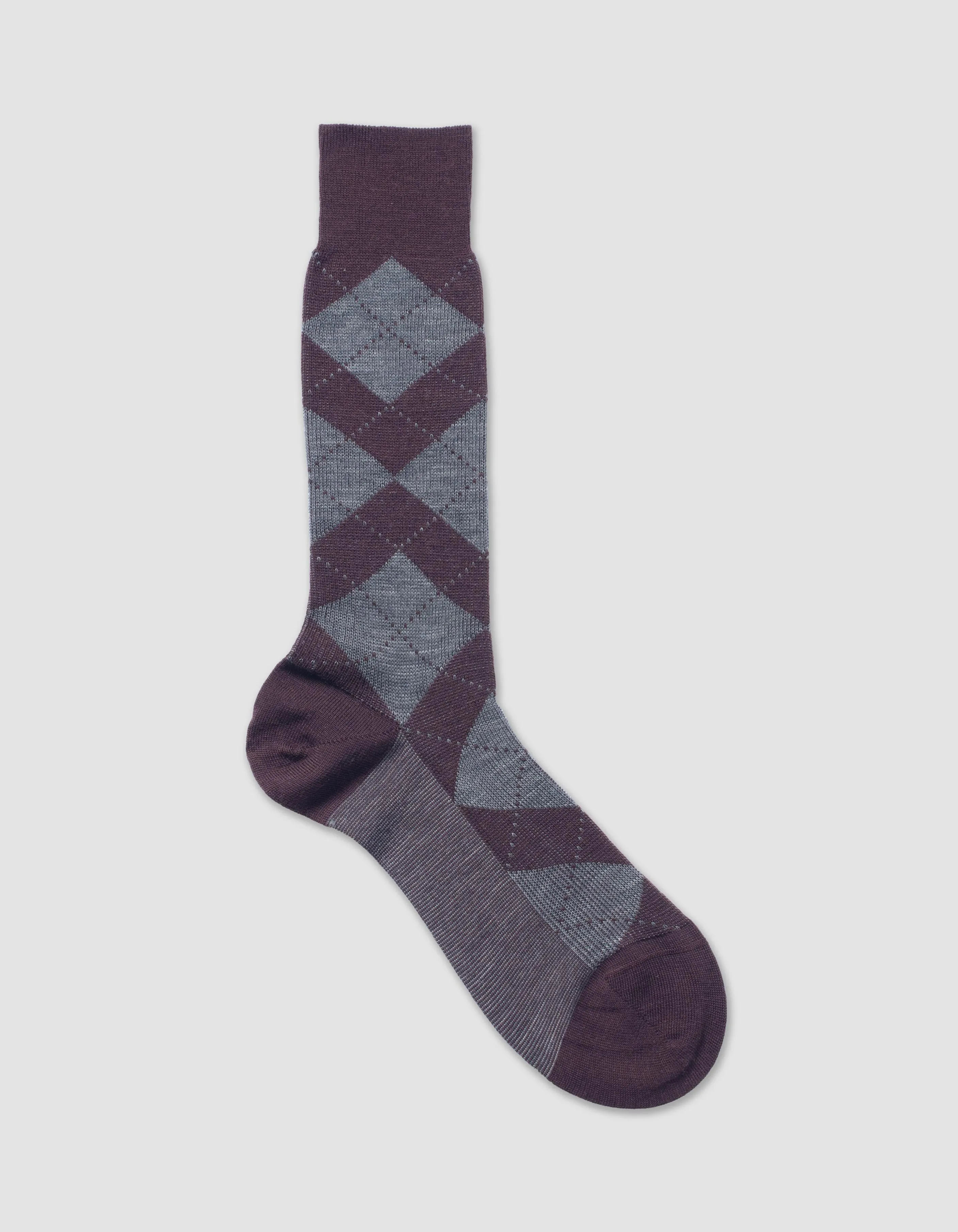 Made-in-England Burgundy Argyle Wool Mid Calf Sock sold by J. Press