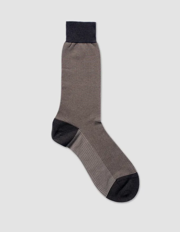 3 COLOR BIRDSEYE COTTON MID-CALF SOCKS - DARK BROWN sold by J. Press