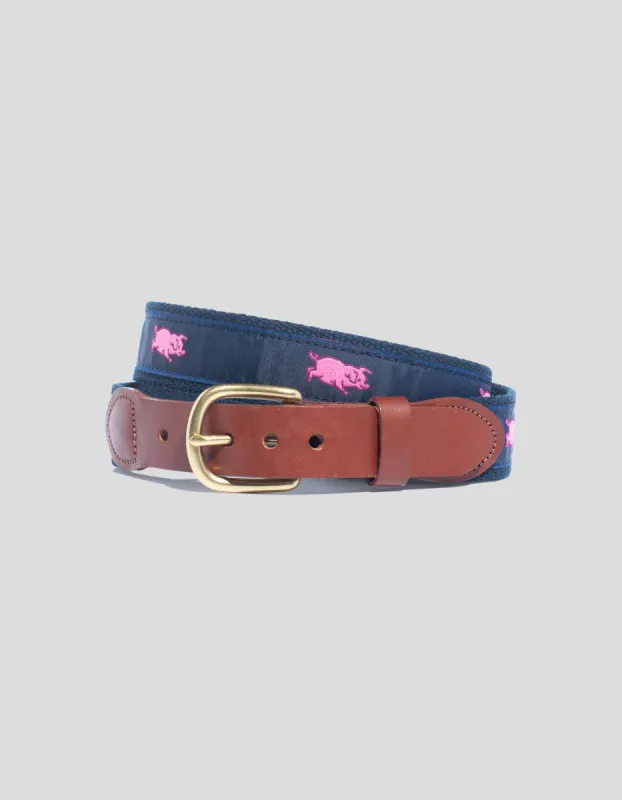 Made-in-USA Pink Pig Motif Belt sold by J. Press