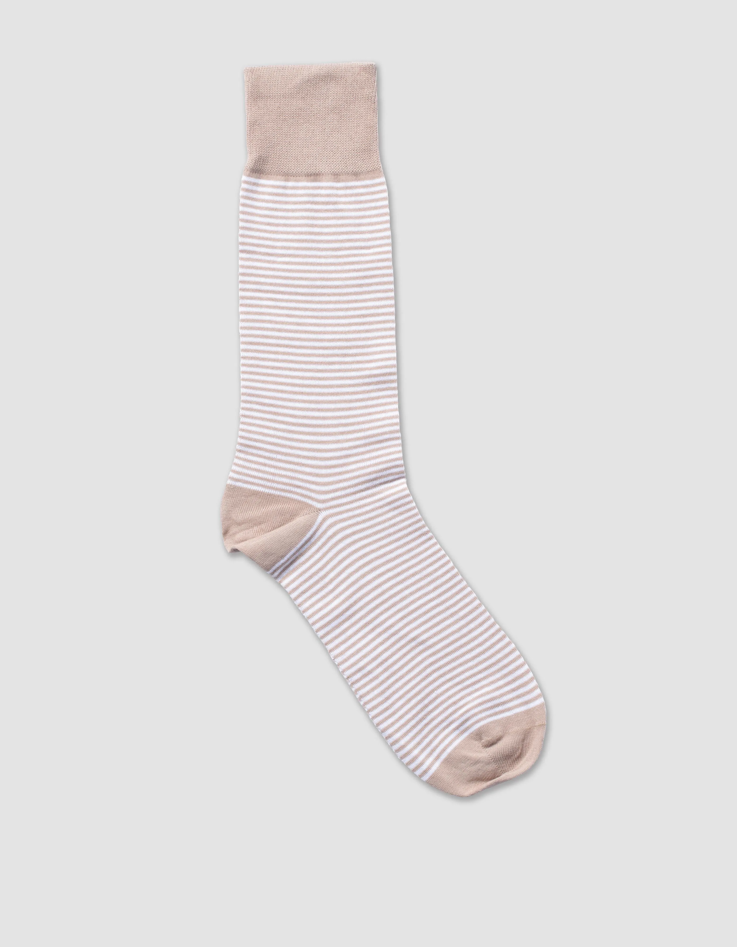 STRIPE COTTON MID-CALF SOCKS - BEIGE sold by J. Press