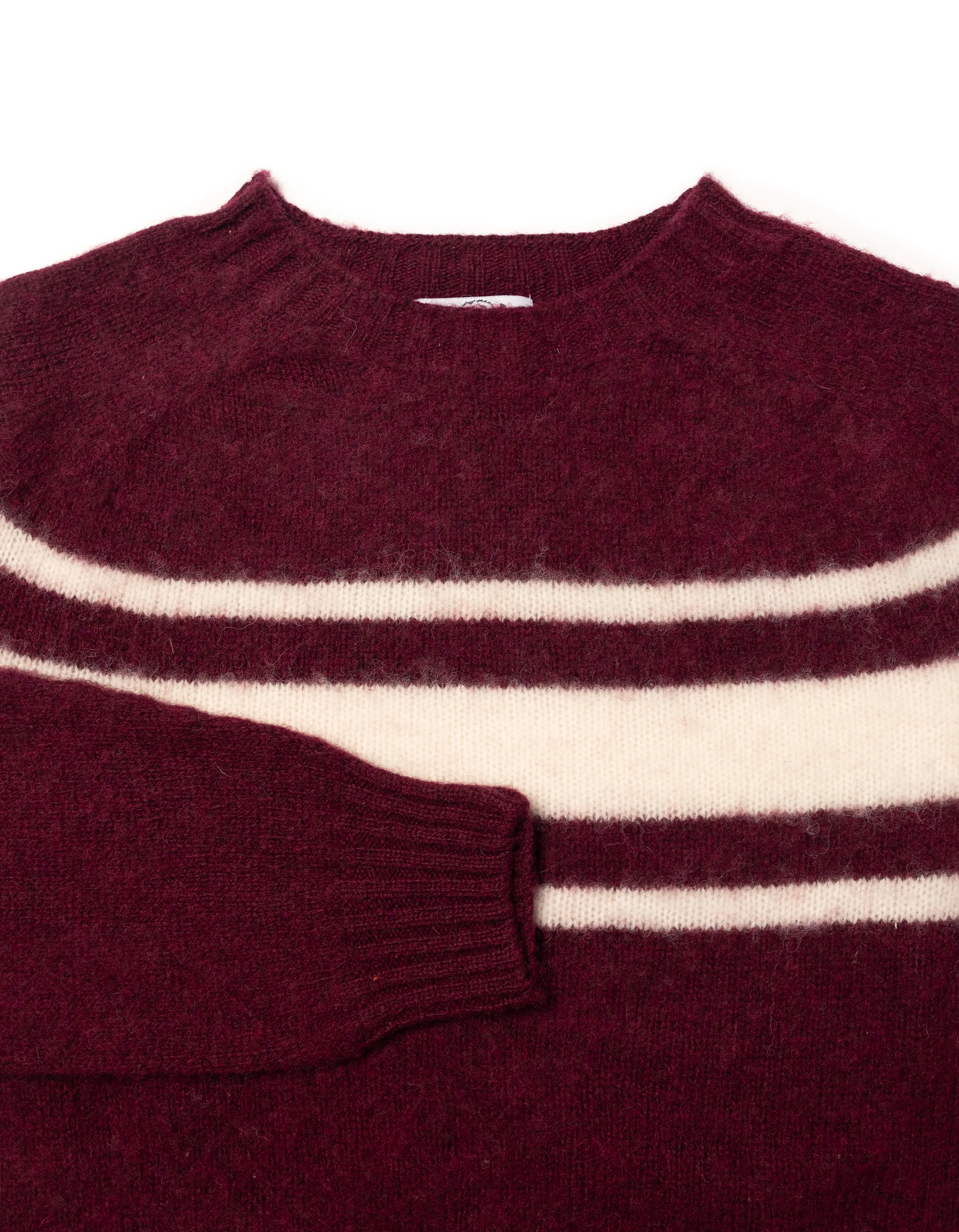 Made-in-Scotland Burgundy Chest Stripe Shaggy Dog Sweater - Trim Fit sold by J. Press product image thumbnail 2