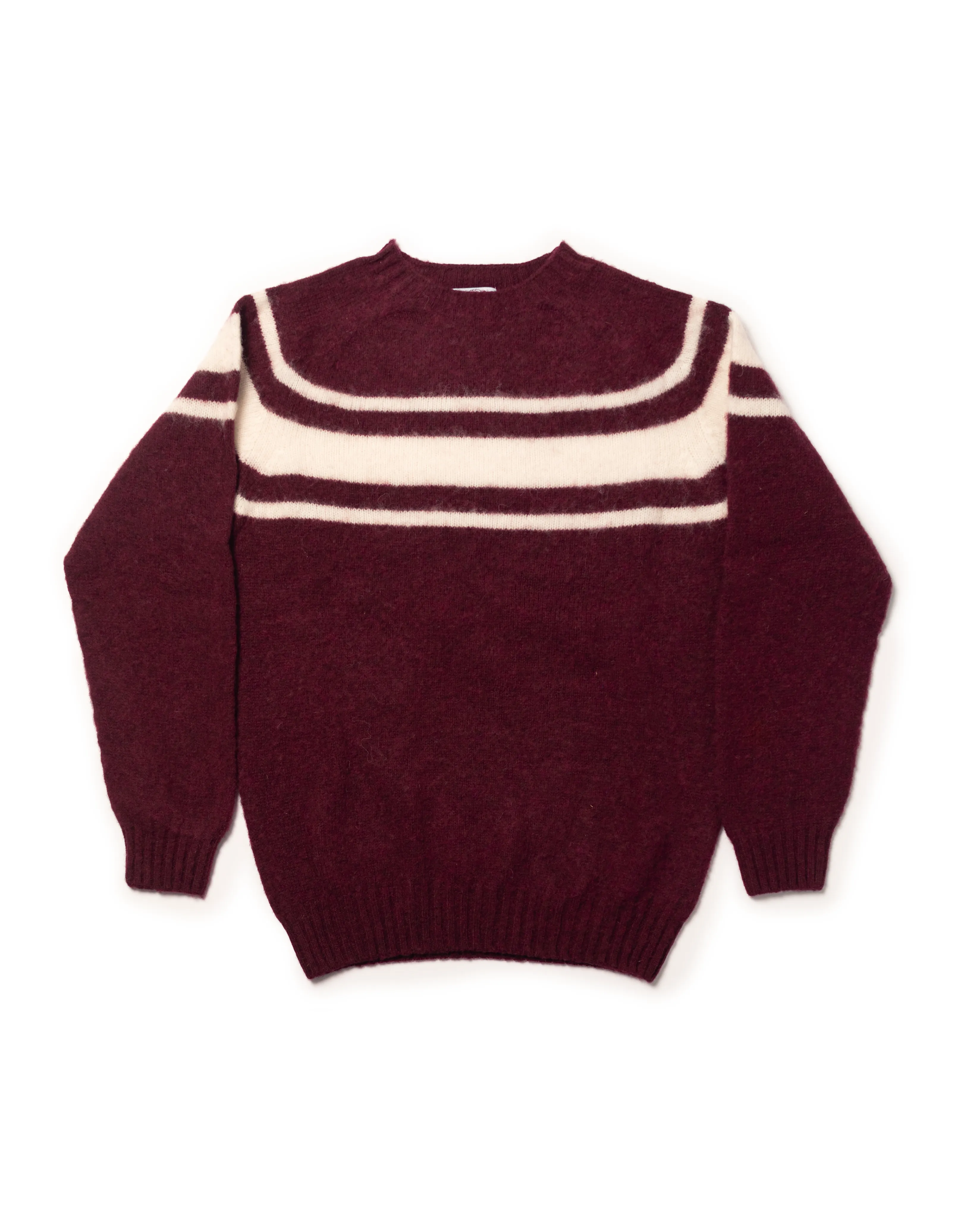 Made-in-Scotland Burgundy Chest Stripe Shaggy Dog Sweater - Trim Fit sold by J. Press