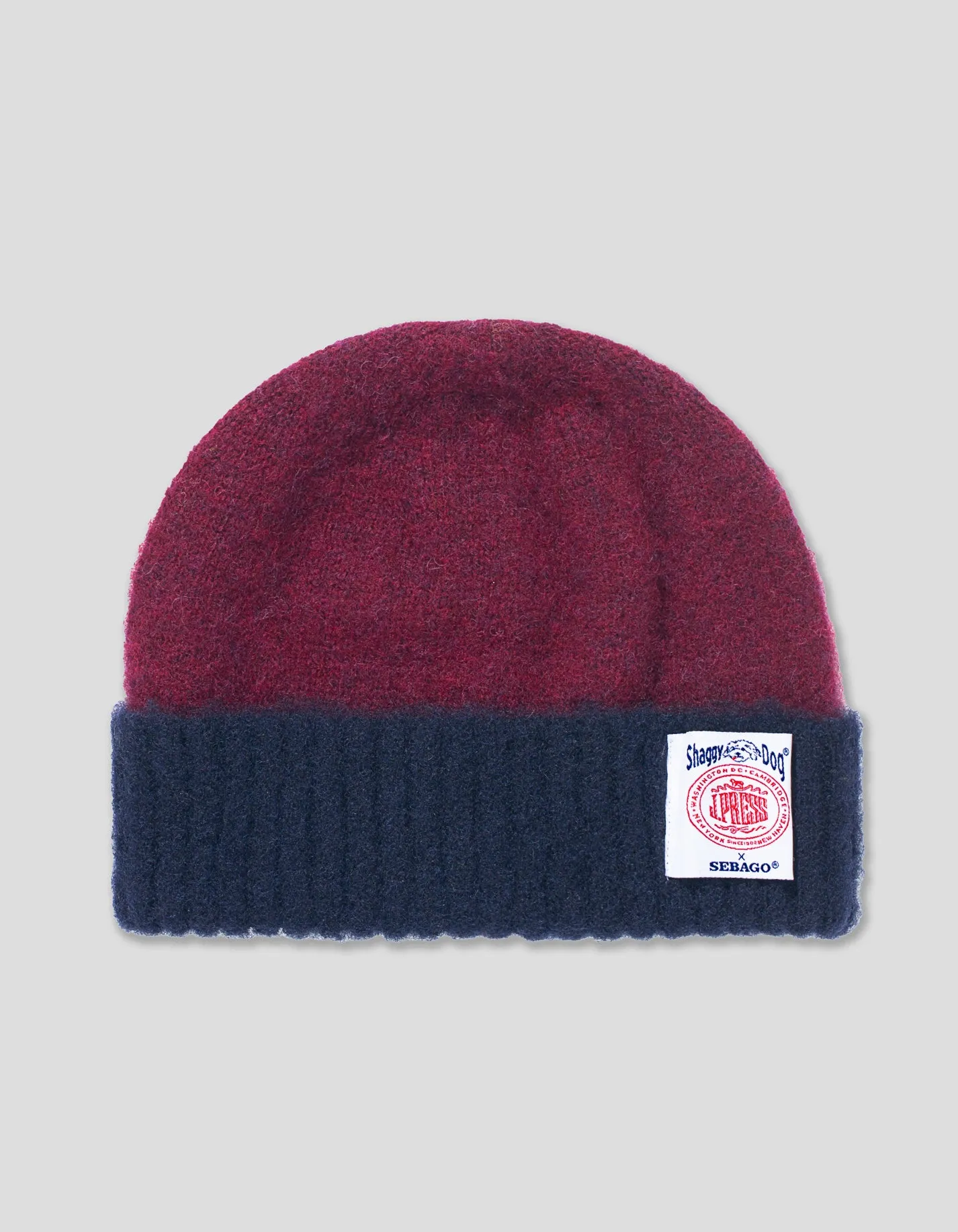 J.PRESS X SEBAGO TWO-TONE SHAGGY BEANIE - BURGUNDY sold by J. Press