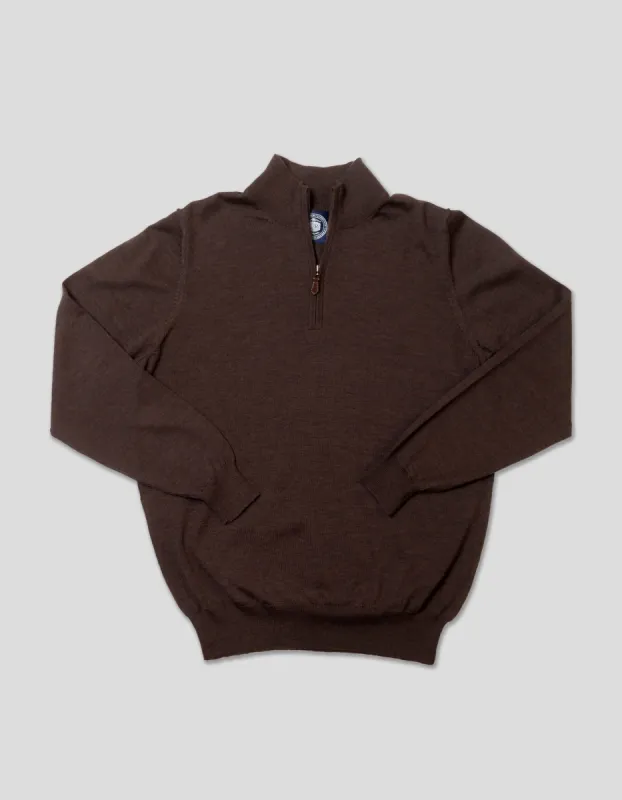 MERINO WOOL QUARTER ZIP UP - DARK BROWN sold by J. Press
