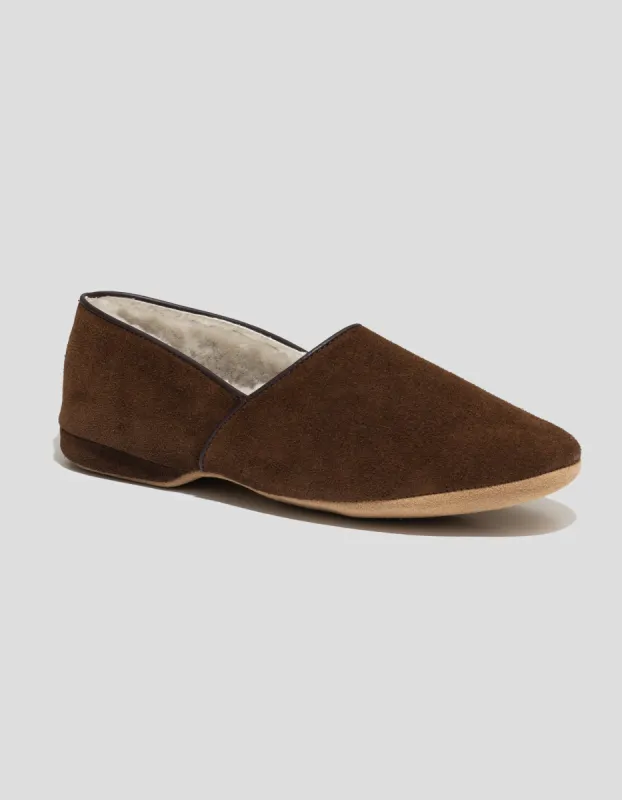 Made-in-England Brown Suede Shearling Lined Slipper sold by J. Press