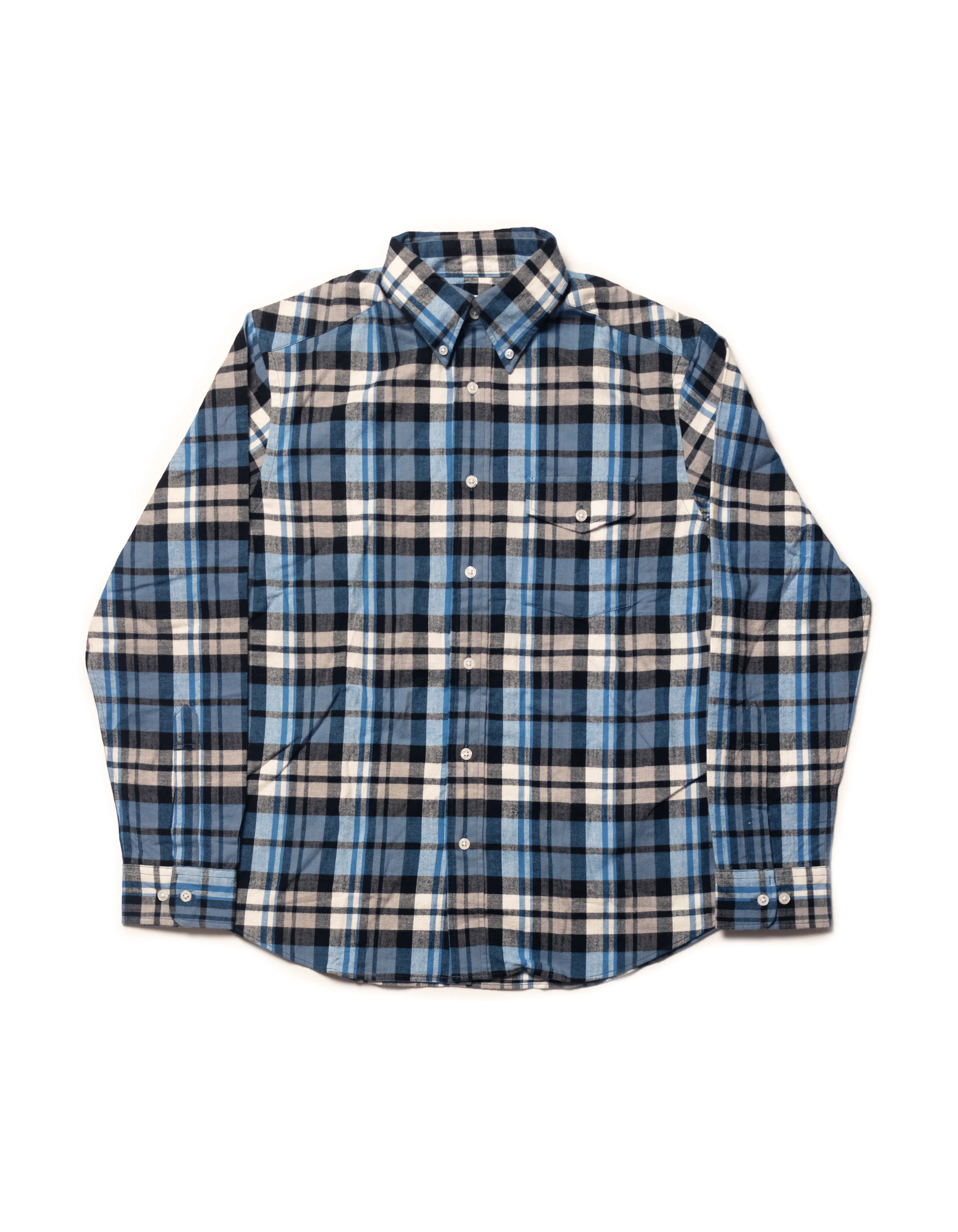 Blue & Cream Plaid Cotton Flannel Sport Shirt - Trim Fit sold by J. Press