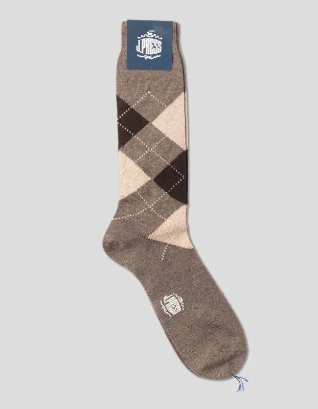ARGYLE WOOL SOCKS - GREY/BEIGE sold by J. Press
