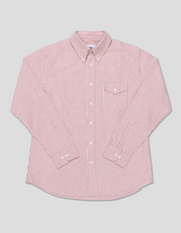 Red Enzyme-Wash Oxford Striped Shirt - Flap Pocket - Trim Fit sold by J. Press
