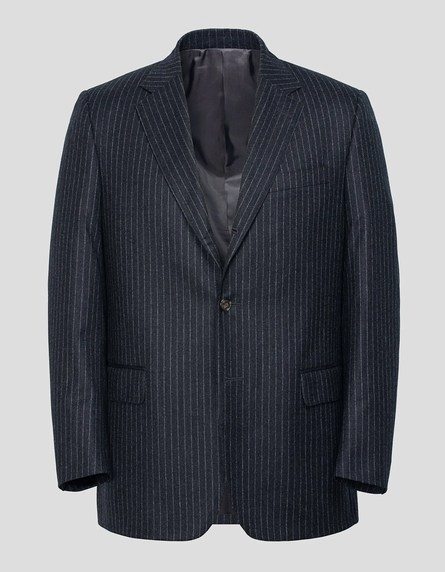 Made-in-Canada Charcoal Chalkstripe Wool Flannel Suit sold by J. Press