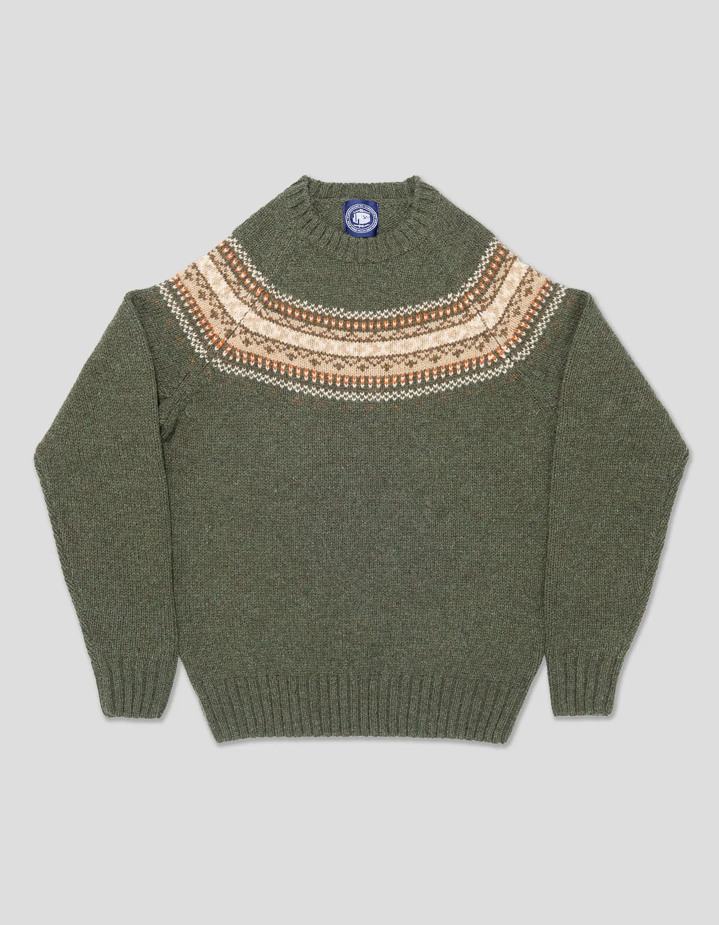 SHETLAND WOOL FAIR ISLE CREW NECK SWEATER - GREEN sold by J. Press