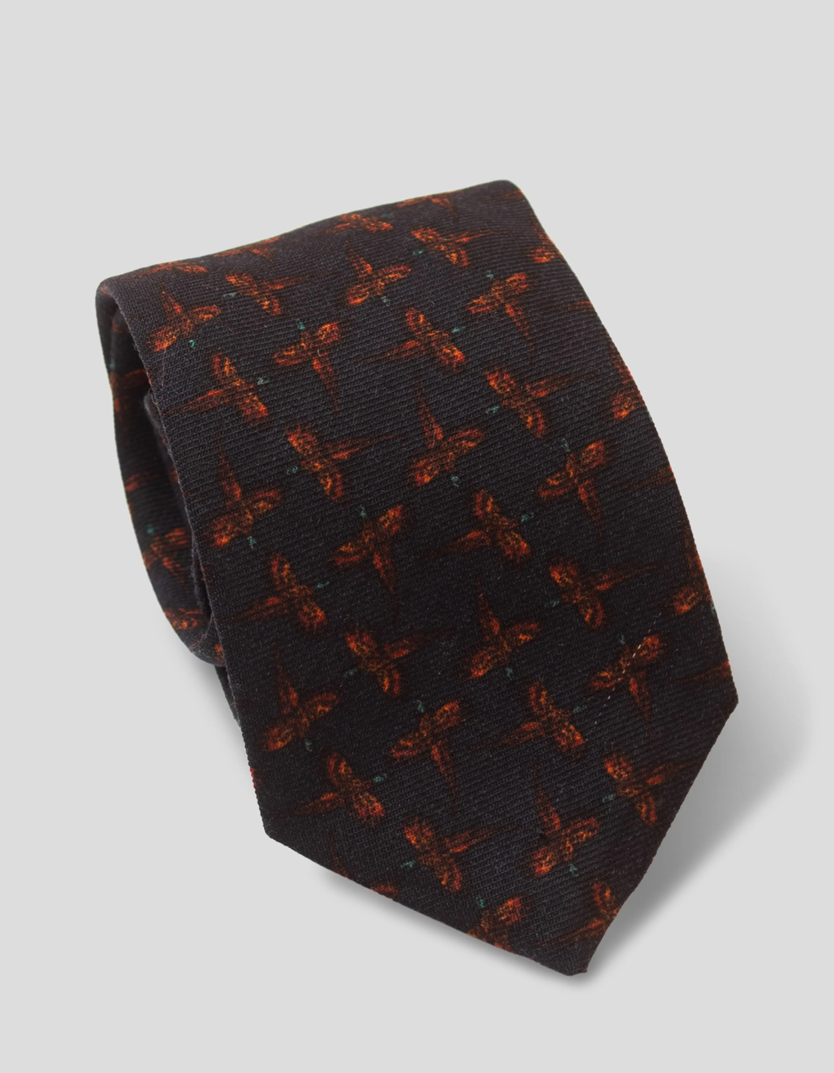 Made-in-UK Navy Pheasant Wool Challis Tie sold by J. Press