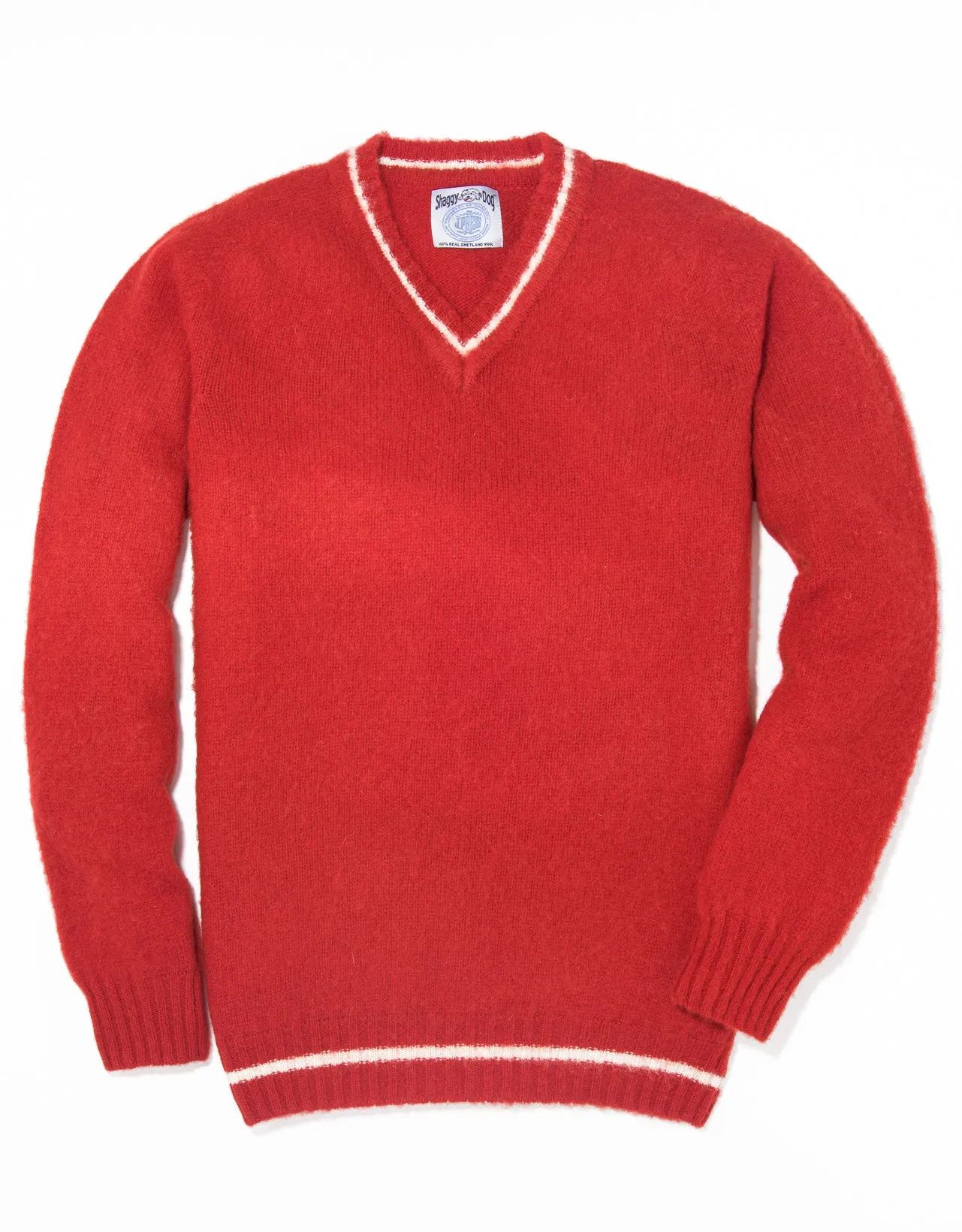 Made-in-Scotland Red Shaggy Dog V-Neck Sweater - Trim Fit sold by J. Press