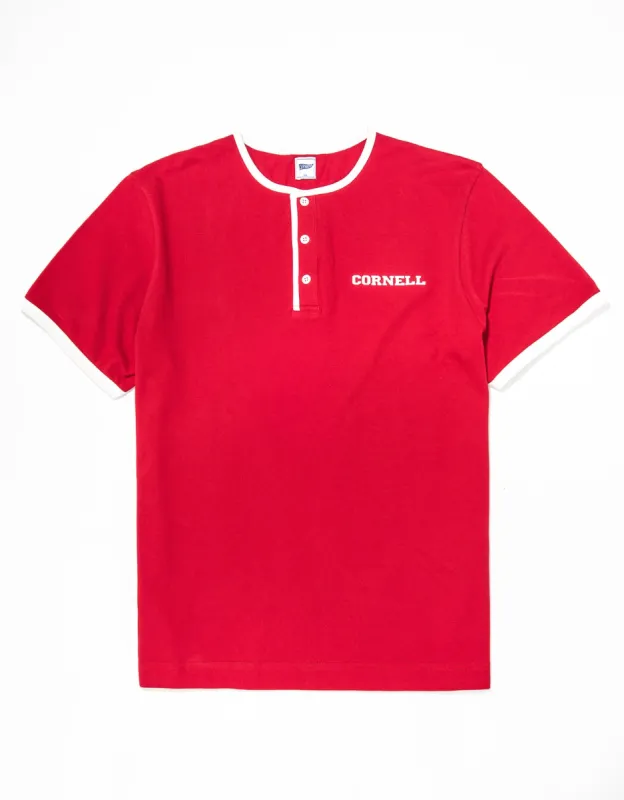 CORNELL PIQUE HENLEY SHIRT - RED made by J. Press