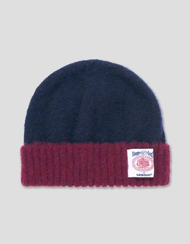 J.PRESS X SEBAGO TWO-TONE SHAGGY BEANIE - NAVY sold by J. Press