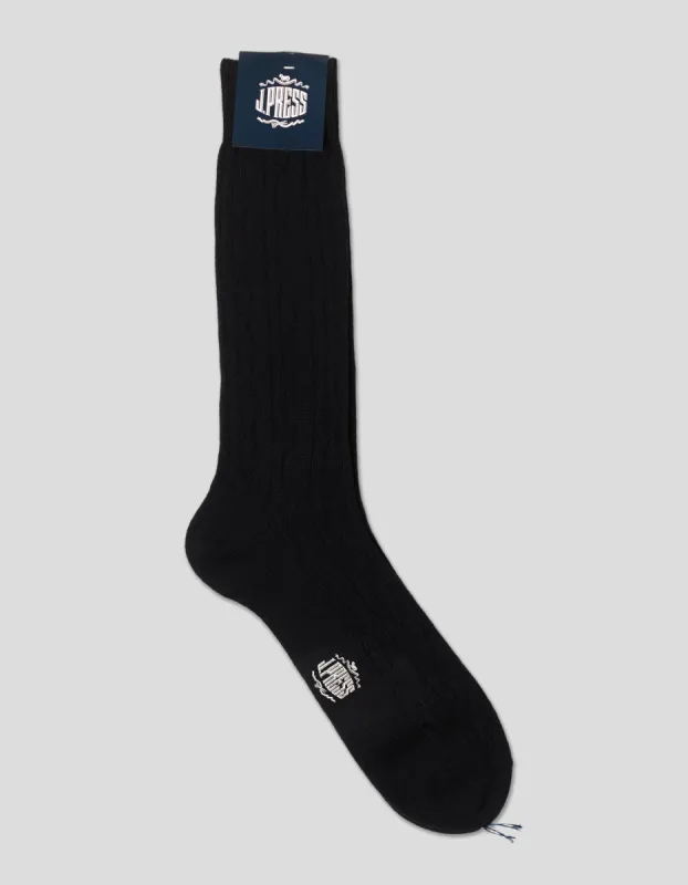 Made-in-England Navy Cableknit Wool Socks sold by J. Press