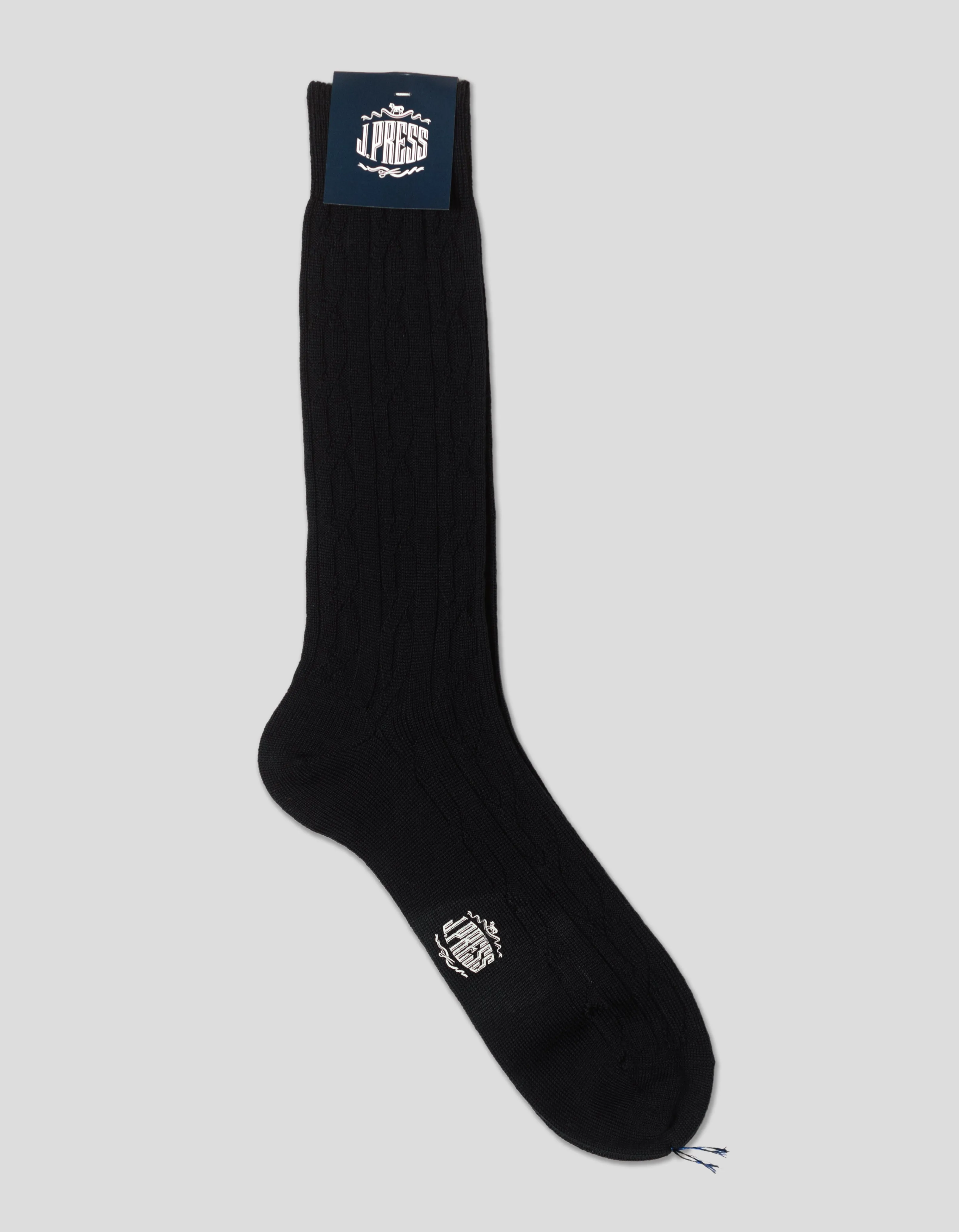Made-in-England Navy Cableknit Wool Socks sold by J. Press