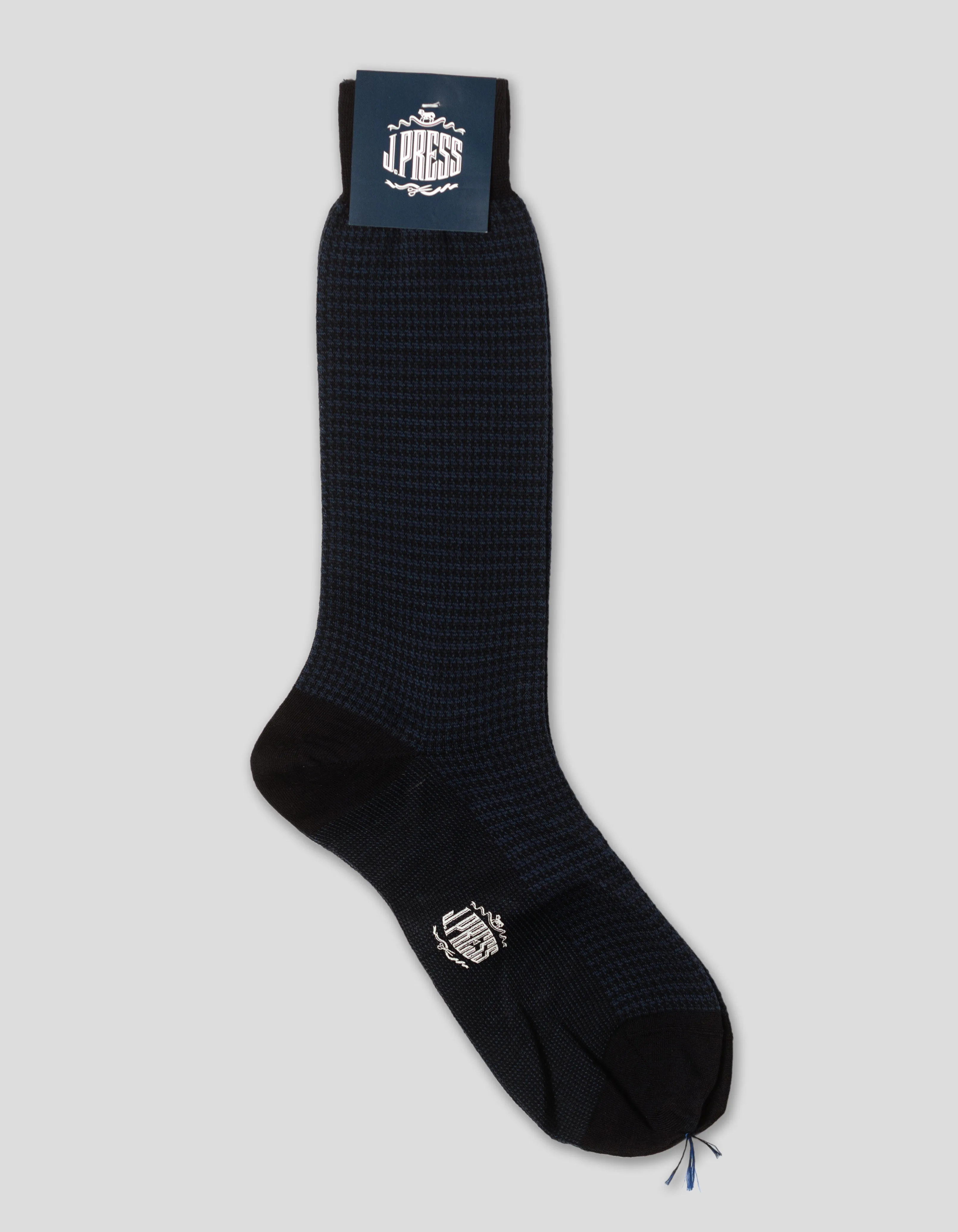 Made-in-England Navy Houndscheck Wool Socks sold by J. Press