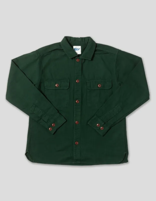 Dark Green Cotton Canvas Overshirt - Trim Fit sold by J. Press