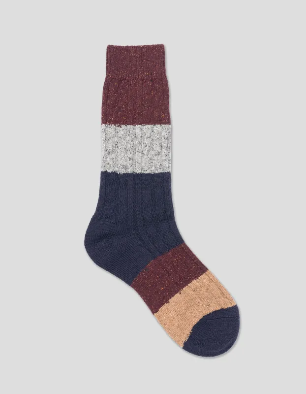 Cableknit Block Stripe Wool Socks sold by J. Press