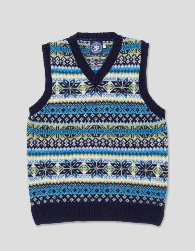 Made-in-Scotland Blue Fair Isle Sweater Vest sold by J. Press
