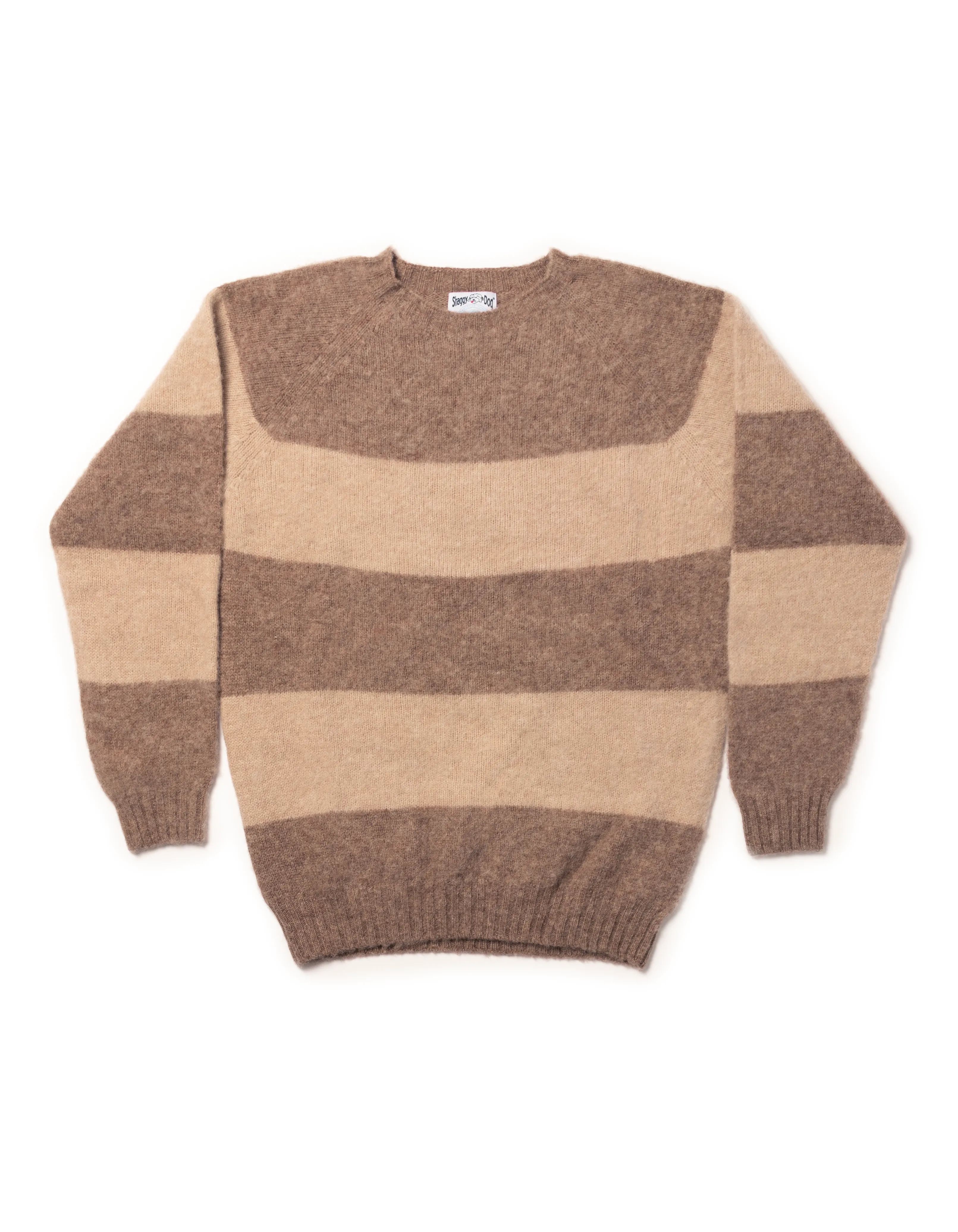 Made-in-Scotland Nutmeg & Tan Shaggy Dog Block Stripe Sweater - Trim Fit sold by J. Press
