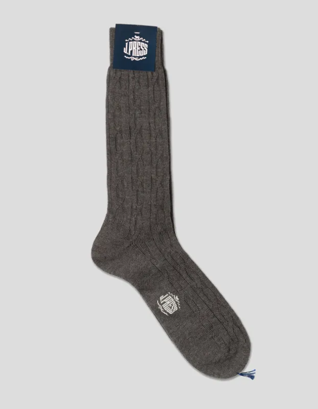 Made-in-England Grey Cableknit Wool Socks sold by J. Press