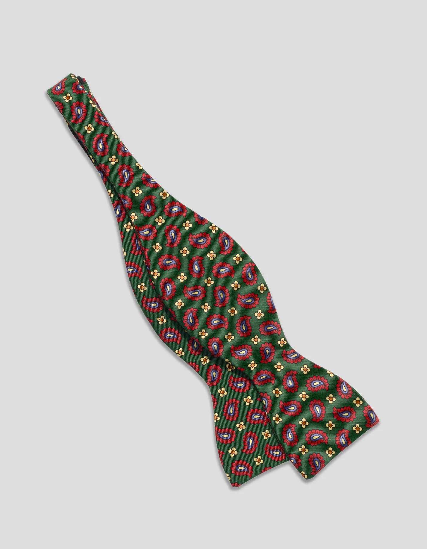 Made-in-UK Green & Red Paisley Irish Poplin Bow Tie sold by J. Press