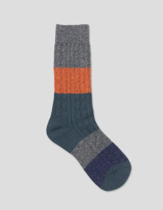 BLOCK STRIPE CABLE WOOL SOCKS - CHARCOAL sold by J. Press