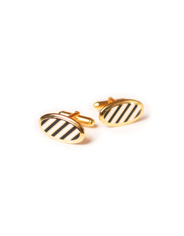 Made-in-USA Black & White Enamel Repp Stripe Cufflinks sold by J. Press