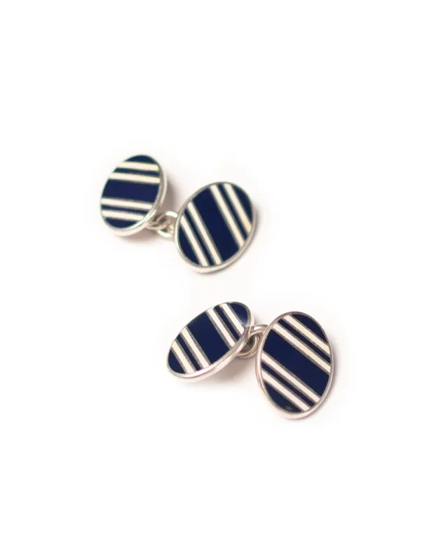 Made-in-USA Navy & White Double Oval Cufflinks sold by J. Press