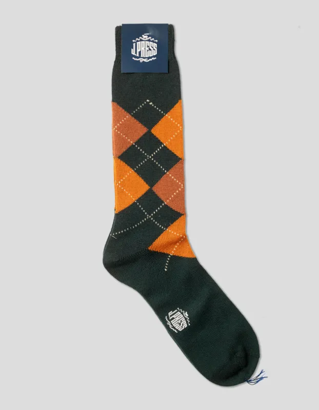 ARGYLE WOOL SOCKS - GREEN/GOLD sold by J. Press