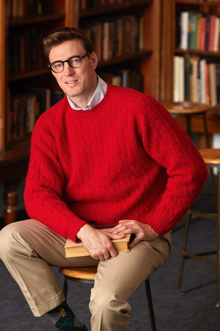 Made-in-Scotland Red Shaggy Dog Cable Knit Sweater - Classic Fit sold by J. Press product image thumbnail 2