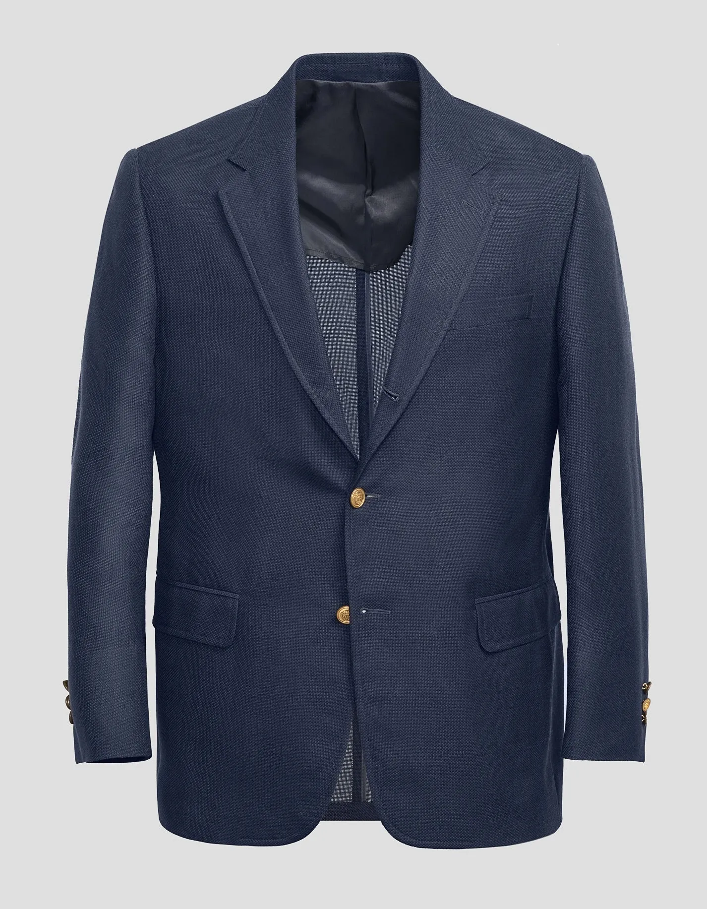 Made-in-Canada Navy Cotton/Wool Open-Weave Hopsack Blazer sold by J. Press