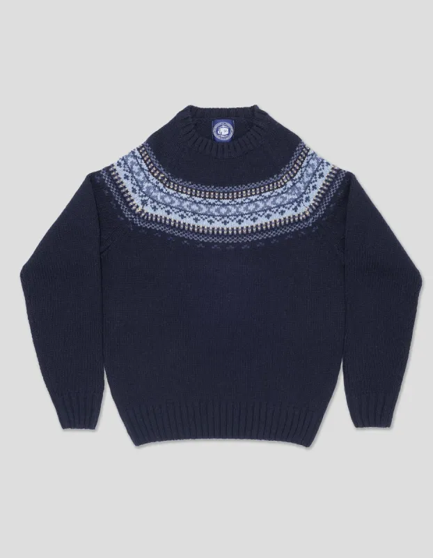 SHETLAND WOOL FAIR ISLE CREW NECK SWEATER - NAVY sold by J. Press